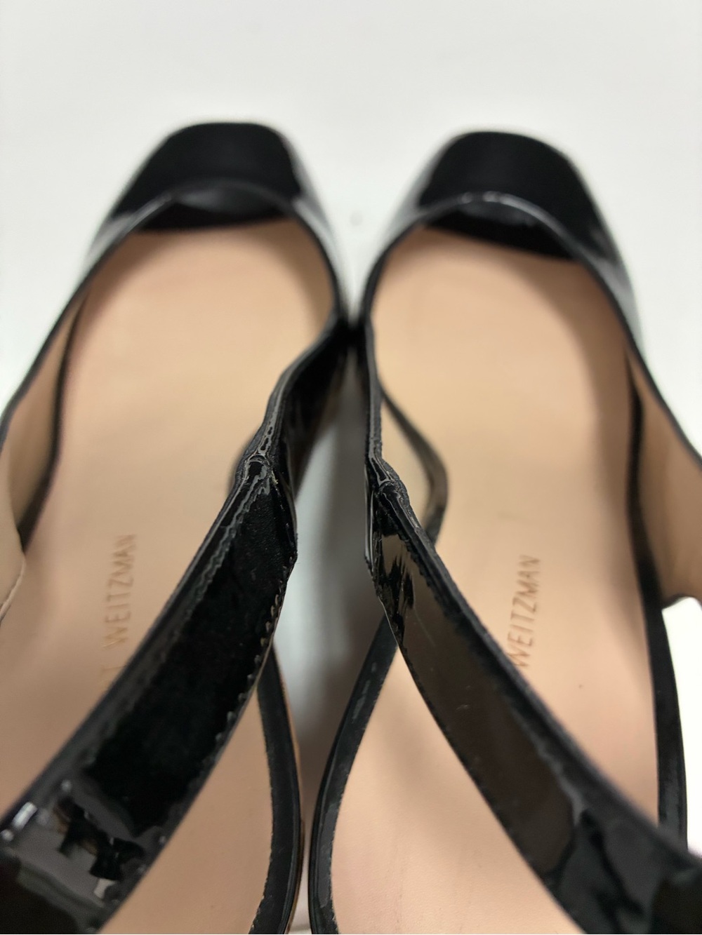Stuart Weitzman Black Patent Cork Wedge Slingback Peep-Toe Heels - Picture 6 of 7